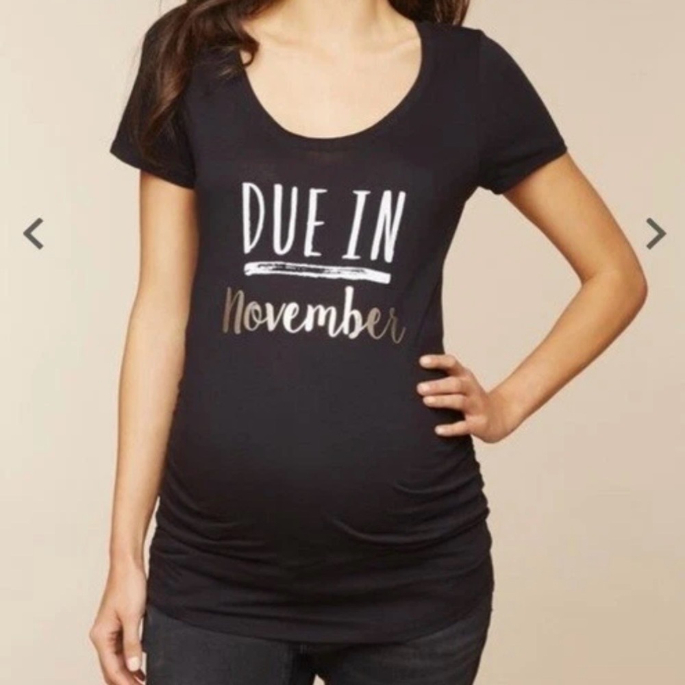 Motherhood Maternity Black Tee with Due Date Design